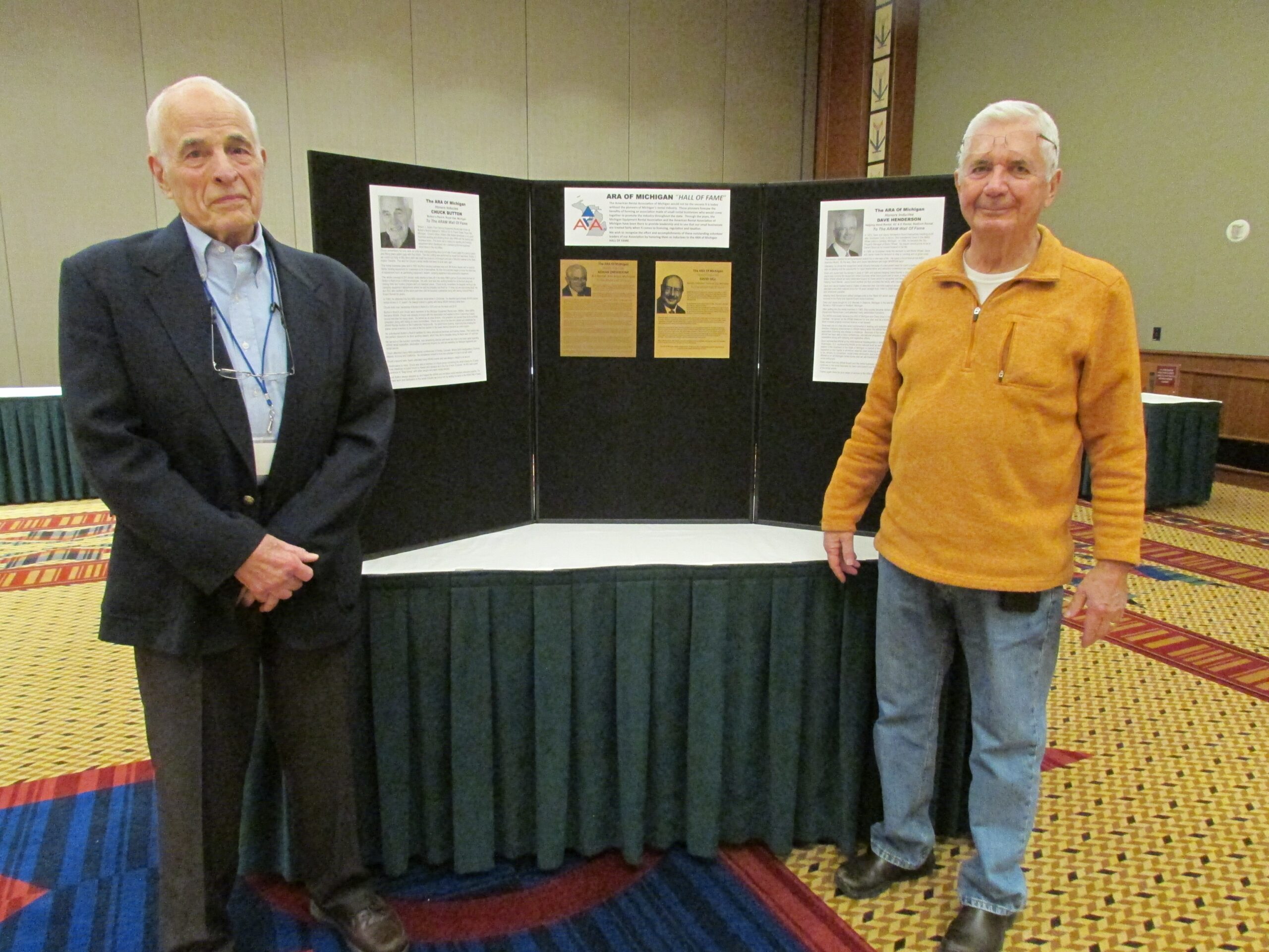 ARA of Michigan Rental Hall of Fame recipients Chuck Button, left, and David Henderson