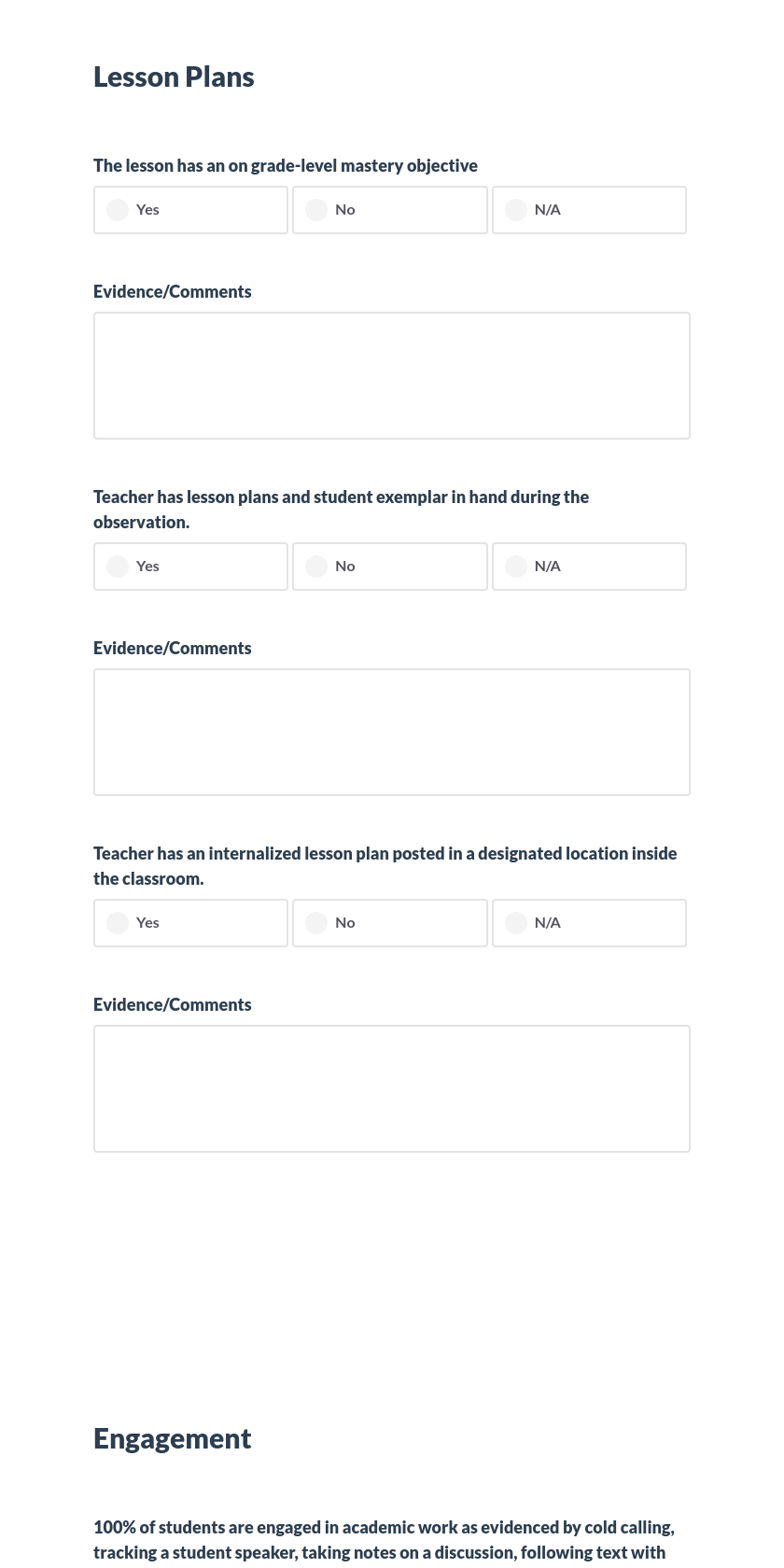 Classroom Walkthrough Rubric Preview