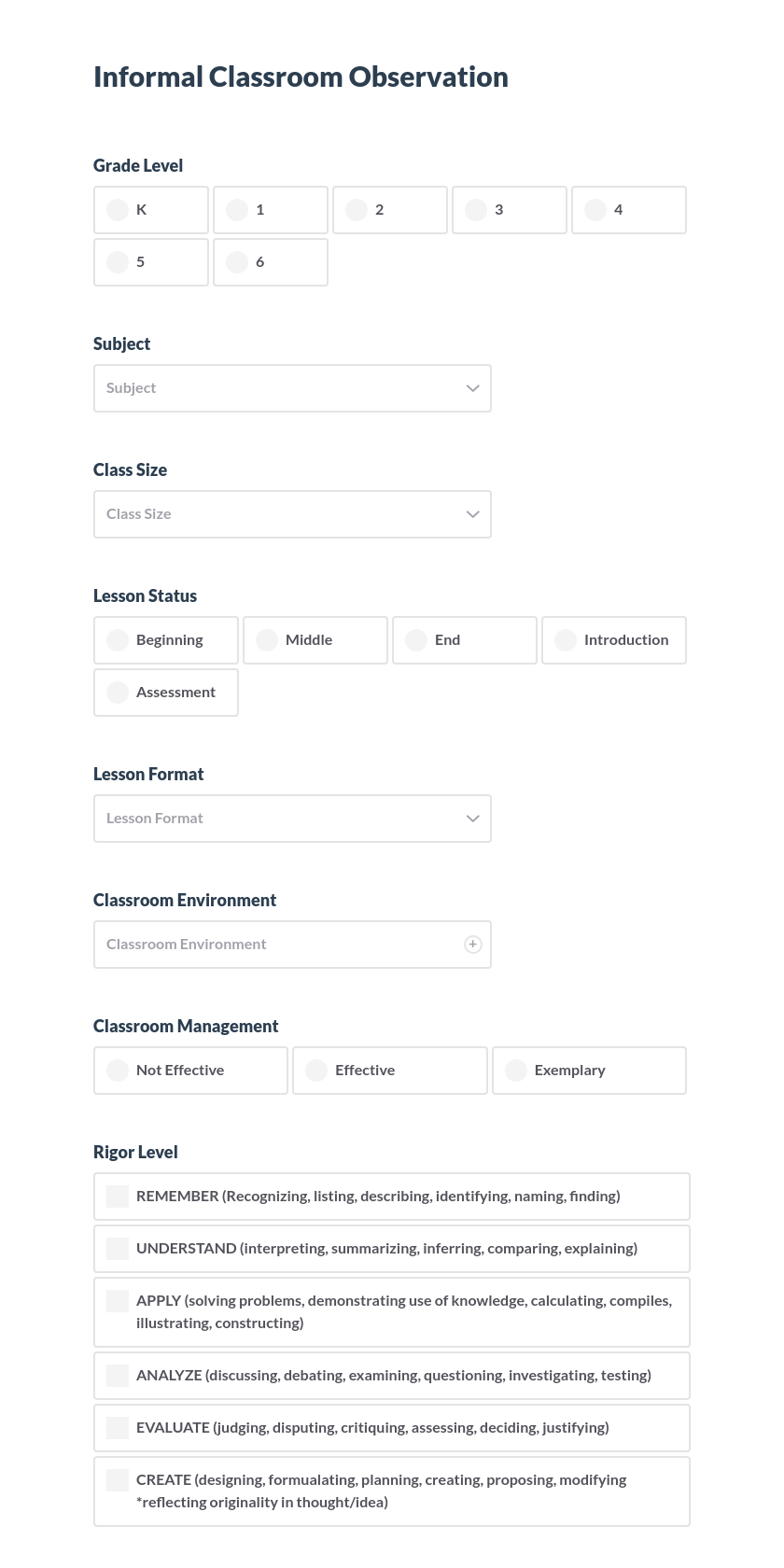Informal Classroom Observation Preview