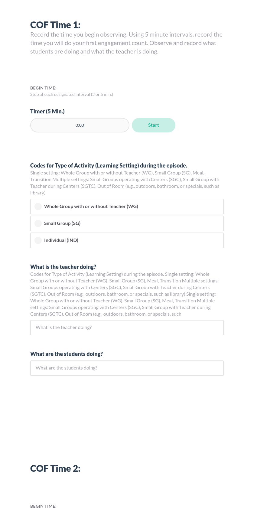 Reading and Writing COF (Classroom Observation Form) Preview