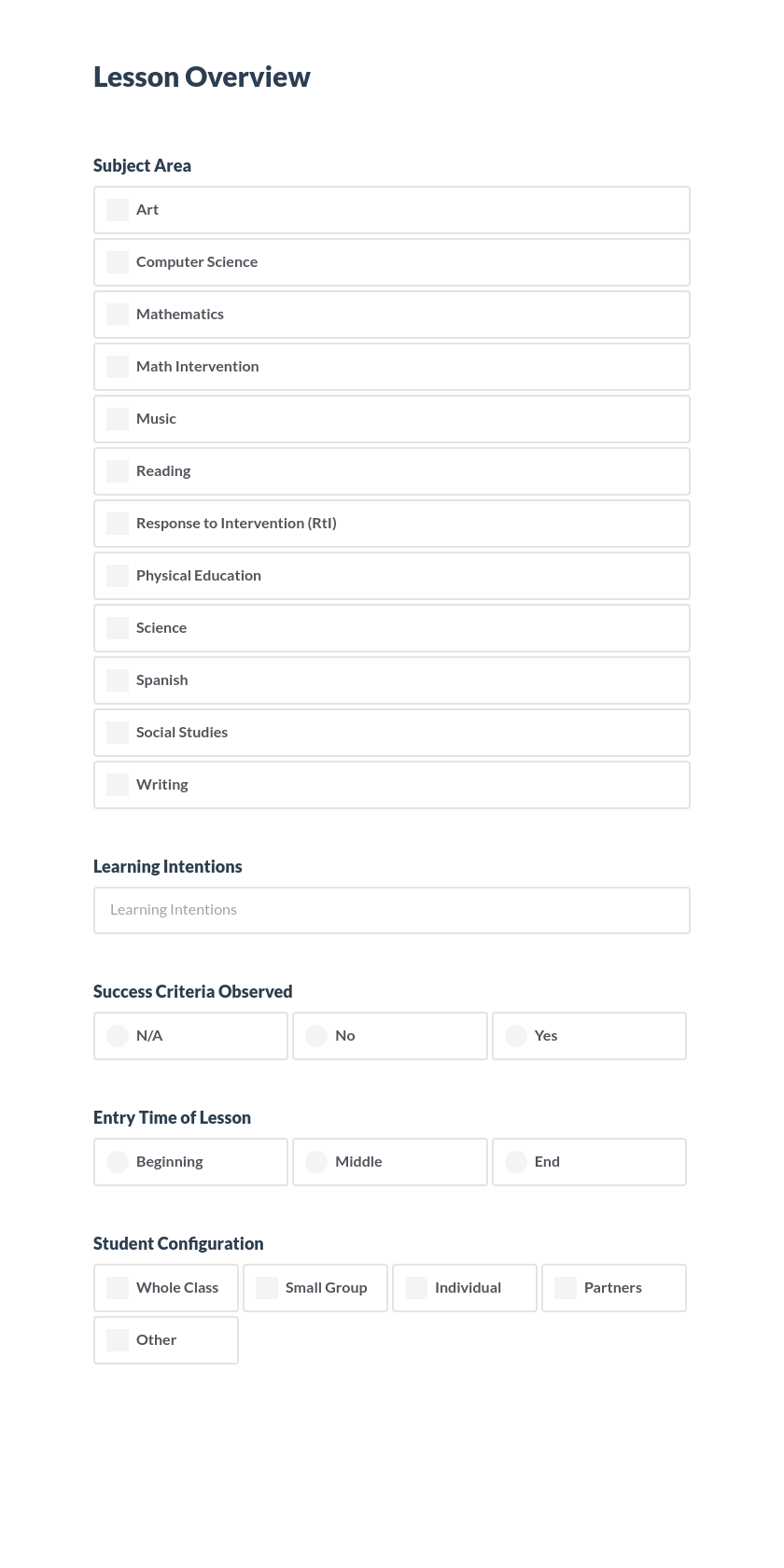 DFES Custom Classroom Walk-thru Template Preview
