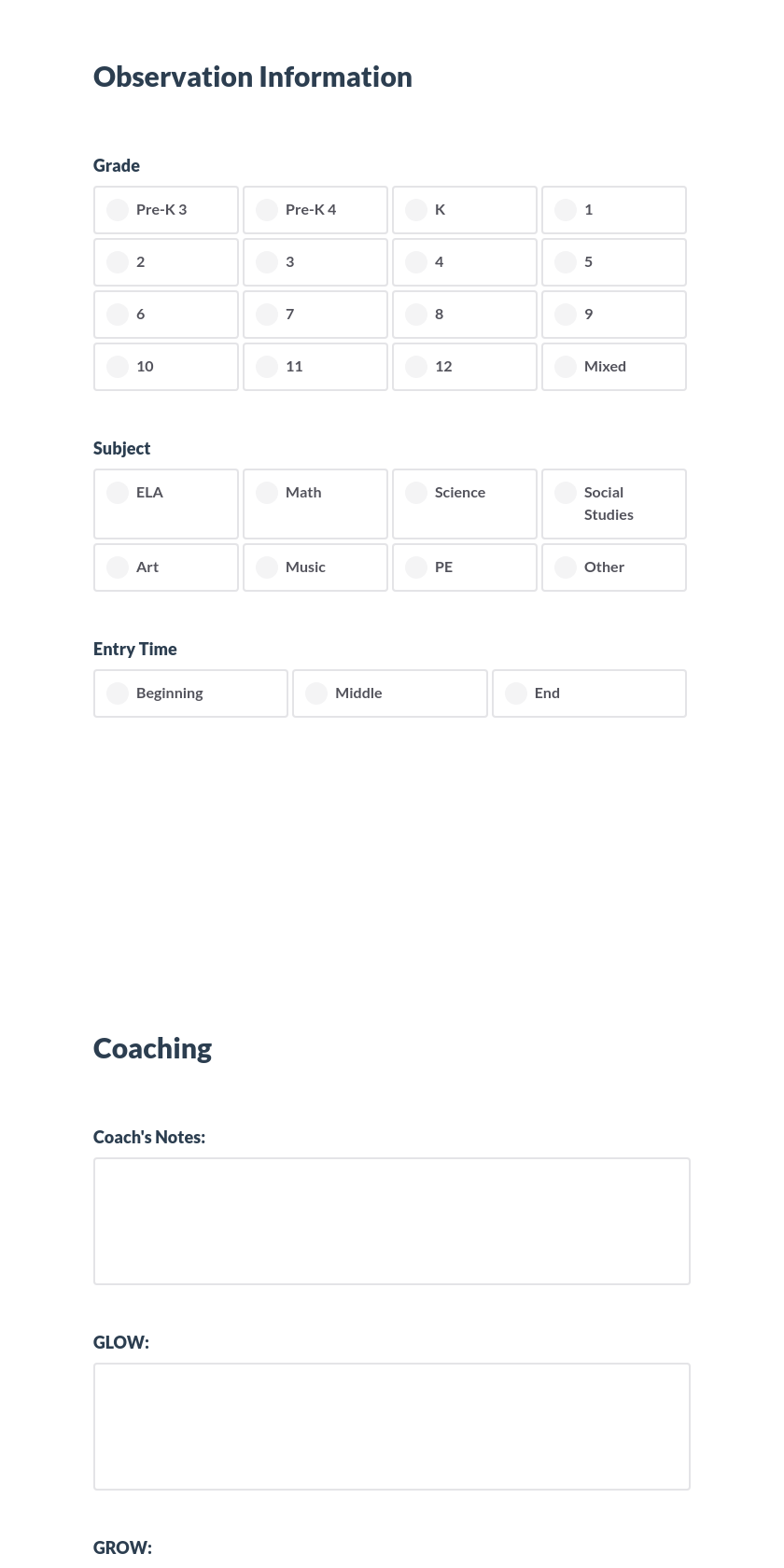 SMS Coaching Observations | Teacher Observation Form