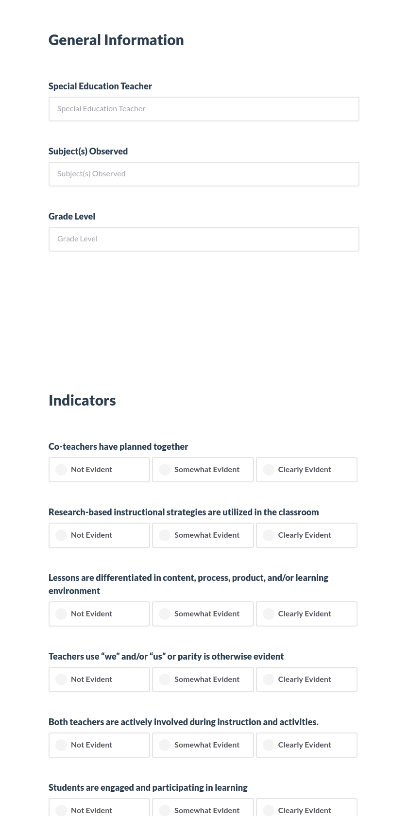 Co-Teaching Observation Checklist Preview