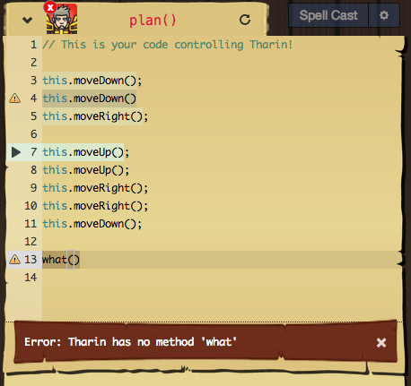 Example of the runtime information and error display