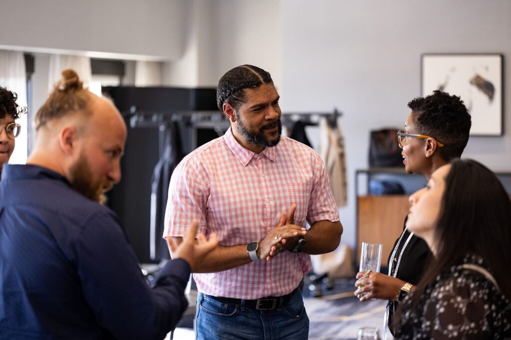 Attendees at Code for America Summit having a conversation