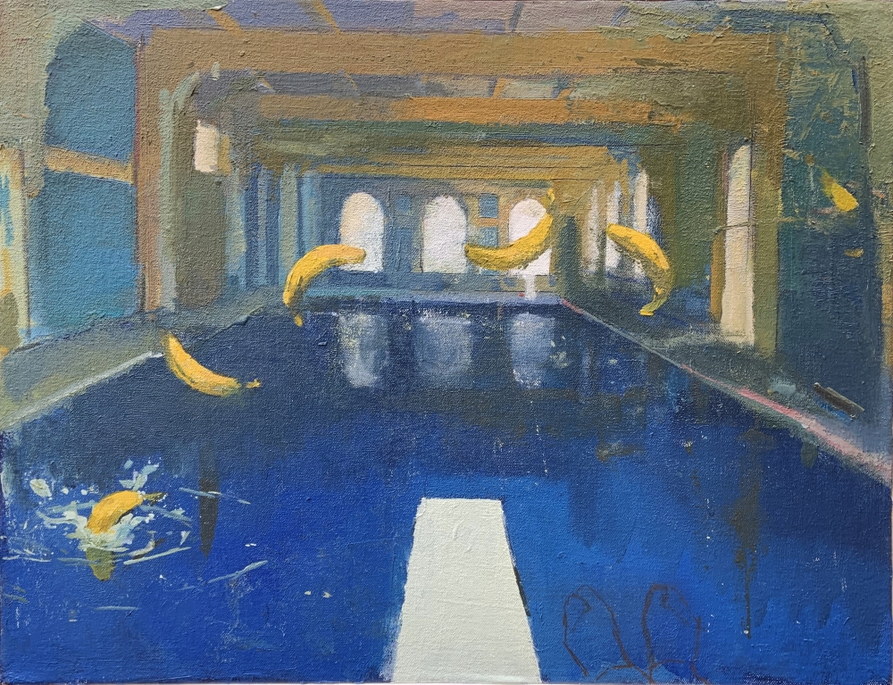 Banana Splash, 16" x 20", Oil On Board