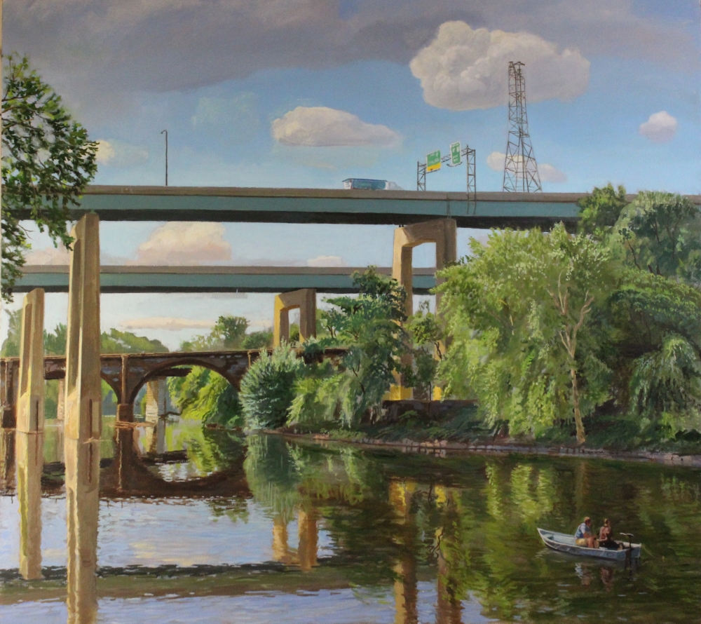 Larry Francis, Fishing At Midvale, Oil On Canvas