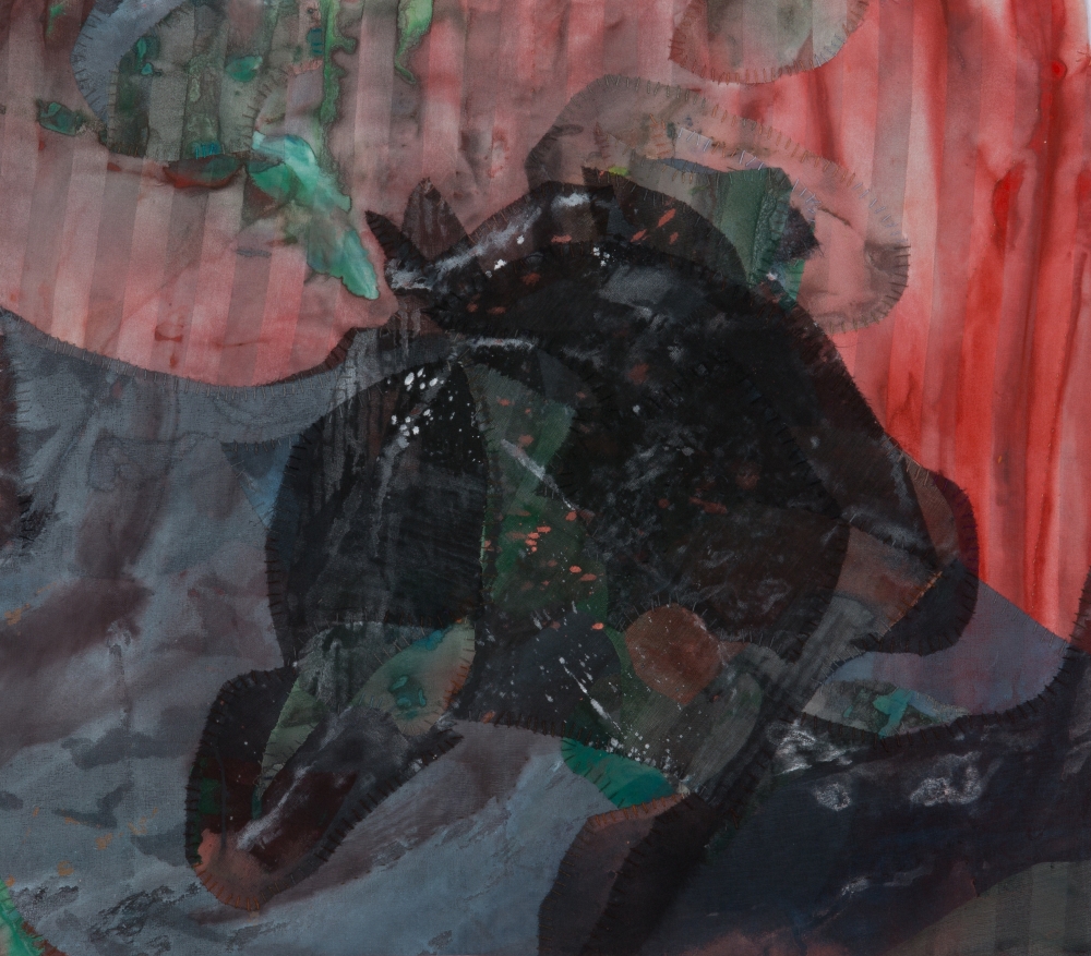 Whirpool Valley, 14" x 16", Acrylic And Thread On Silk