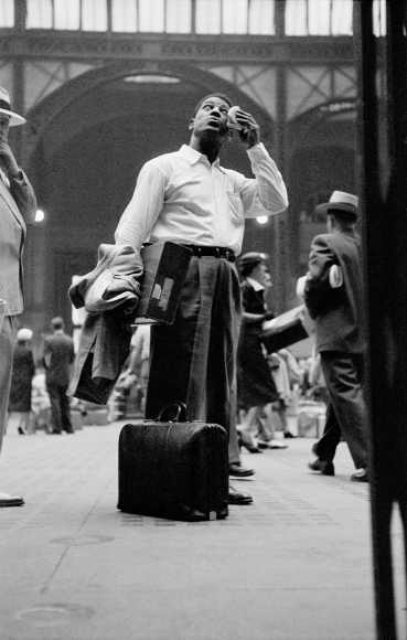 Untitled, Harlem, New York, 1952 by Gordon Parks, Photographer, Photography, Black and white traveler, train station | BL | Black Lion Journal | Black Lion