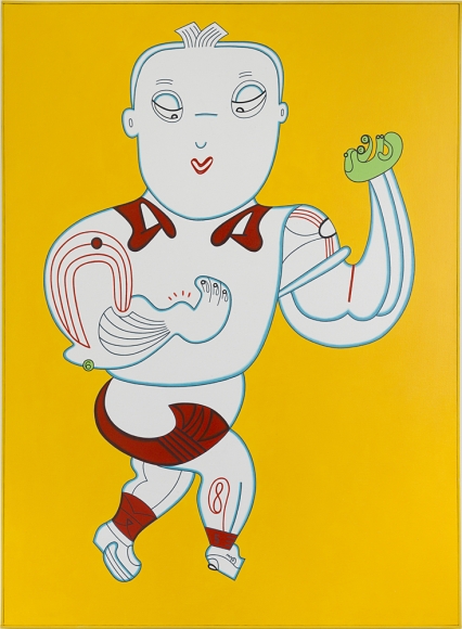 Thumb Thwack, 1986, Acrylic on canvas with painted wood frame 