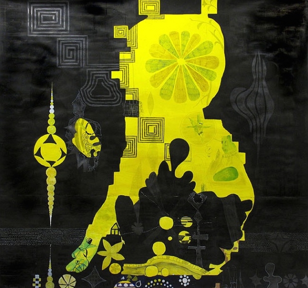 Allmogekänsla i centrum (A folky design feeling in the middle), 2006, mixed media on paper