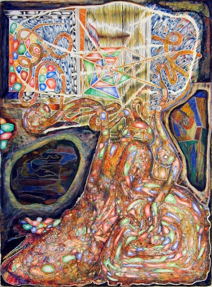 Burnt Out and Glad, 2002, color pencil on paper 