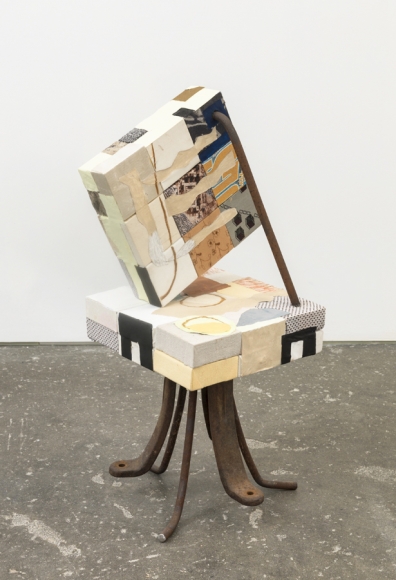 Trying Balance, 2016, Wooden blocks, fabric, Flashe acrylic, house paint, oil pastel, found metal, paper
