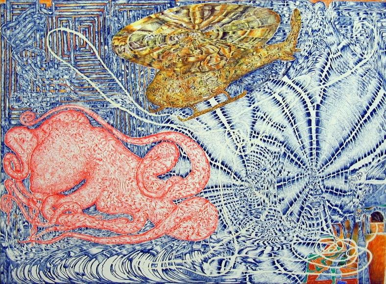 Contact, 2002, color pencil on paper 