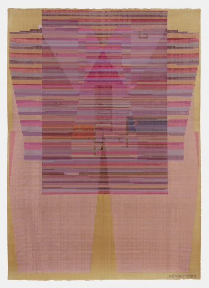 The Path of Feminye, 2018, gouache and graphite on tea stained paper