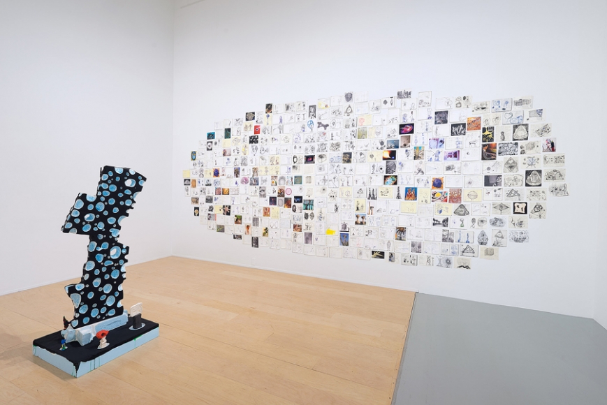 Plaza, 2016 (foreground) , plaster, foam, bread, paint, clay, modeling clay, Aqua-resin, mylar