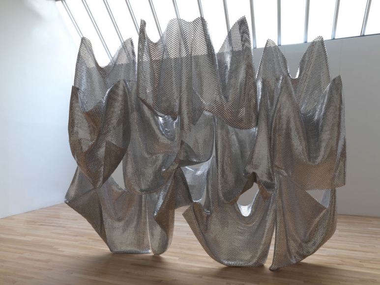 Plane Weave, 2016, punched aluminum and stainless steel rings