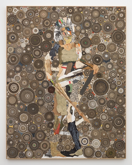 Penthesilea, the Amazonian Queen, 2016, Treated wood, cardboard, card, paper, linen, cotton duck canvas, glass, smalti, colour pencils, wood stain, on plywood panel, artist oak frame