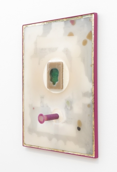Interface 2, 2015 , resin, pigment, heat branding gold foil, and painted steel frame