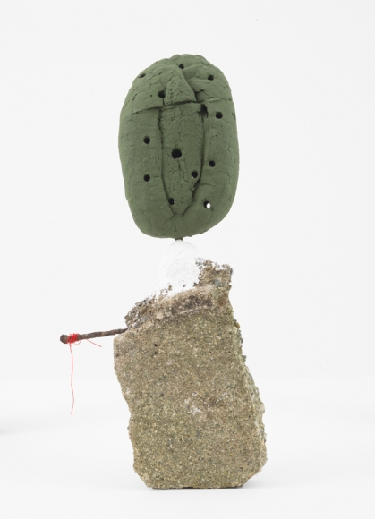 Driftloaf (Green Whole Loaf), 2015, concrete, papier-mâché, bread, paint, nail, thread, pebble