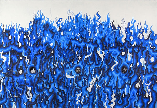 Fire Comin Now, 2007 , color pencil, graphite, and collage on paper