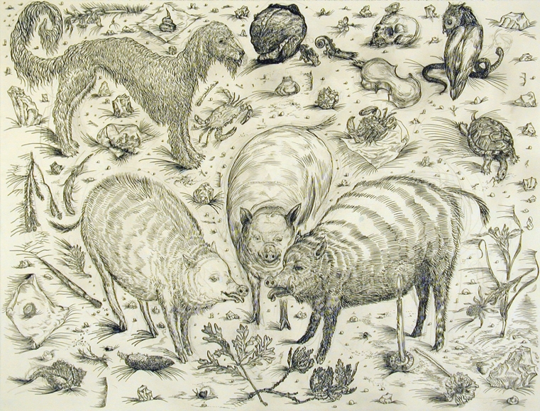 Gossips, 2004, ink, graphite, watercolor on paper