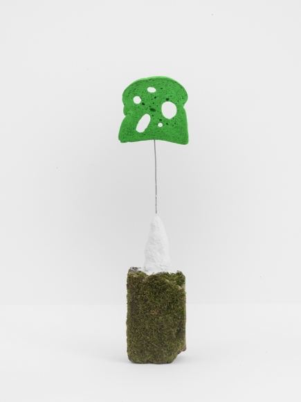 Driftloaf (Green with Moss), 2015, mossy brick, papier-mâché, bread, paint, wire