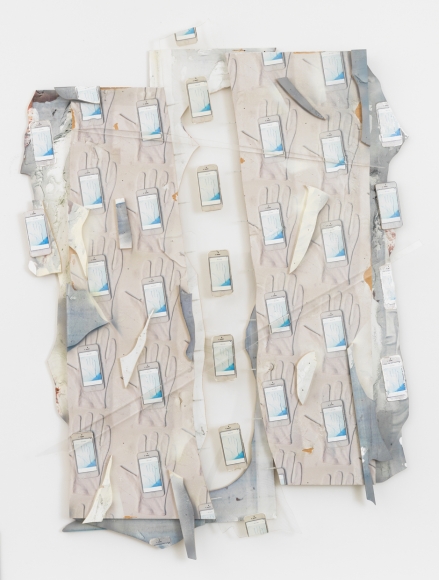 Phone Repeat, 2015, inkjet transfer on primed plywood and plexiglass, permalac 