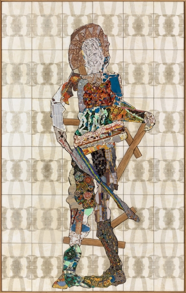 Sister Ray, 2016, smalti, natural stones, fired and glazed ceramics, lithographic stones, glass, plaster, grout, artist oak frame