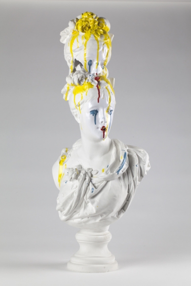 Bruce High Quality Foundation, Self Portrait, 2013, Plaster bust, enamel paint, cigarette butt, 36 x 15 x 11 in