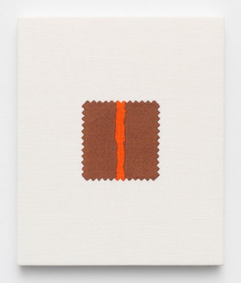 Elaine Reichek, Swatch, Newman, 2006, digital embroidery on linen, 12 x 10 inches, edition of 3