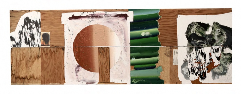 SHANE TOLBERT (b.1985 Corsicana, TX) Permian Basin, 2019 acrylic on found supports 29 x 83 1/2 inches