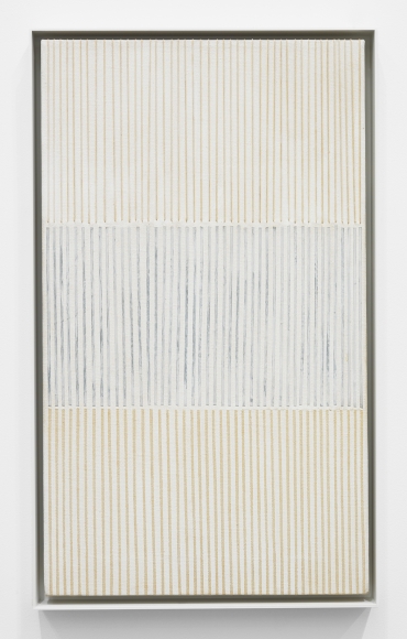 Elaine Reichek Untitled #17, 1973 hand embroidery on linen canvas: 24 x 14 inches framed: 24 7/8 x 14 7/8 inches
