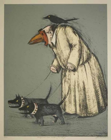 John Alexander Confused Man Walking His Dogs, 1995 print on paper paper: 30 x 23 3/4 inches frame: 38 1/2 x 32 inches Edition 30 of 60 John Alexander (JoA-50)