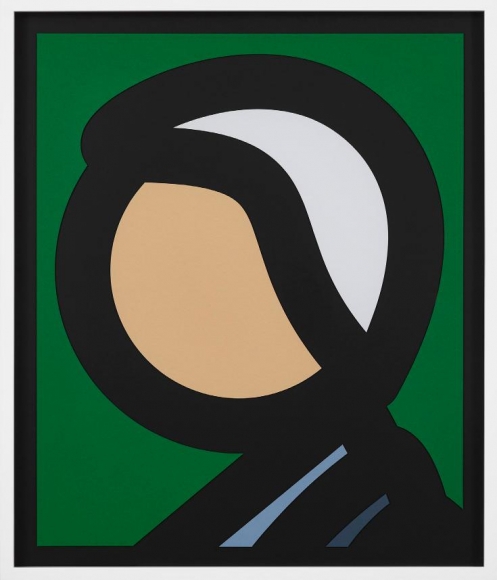 Julian Opie Paper Head #8, 2019 laser-cut archival Museum Board relief, presented in sprayed white frame selected by the artist frame: 32 7/8 x 28 x 1 1/2 inches Edition 18 of 50 $9,000