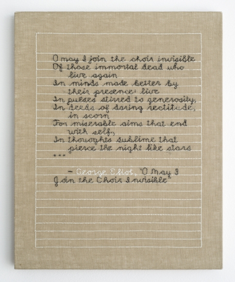 Elaine Reichek O May I Join the Choir Invisible hand embroidery