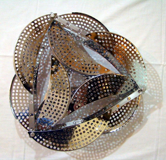 Adeela Suleman Drainer 2, 2009 Electroplated pan, drainer, nuts and bolts 15h x 15w x 3.50d in