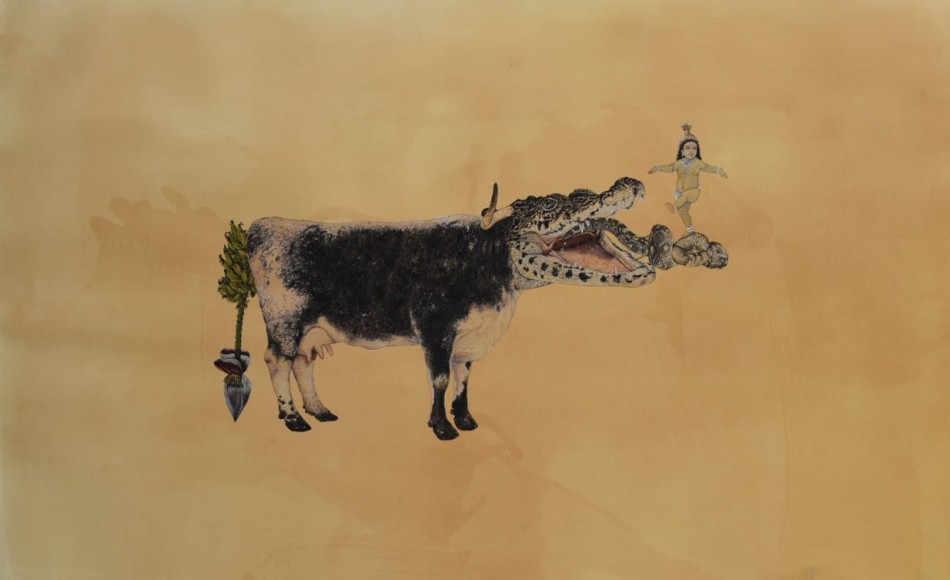 Avishek Sen When reality begins to warp, 2018 Water based medium on paper 33h x 54w in