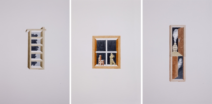 Gigi Scaria Slashes on the Wall (Triptych), 2017 Watercolor on paper 30.50h x 67.50w in