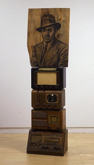 Lenox, 2008 Conte crayon on wood, radios