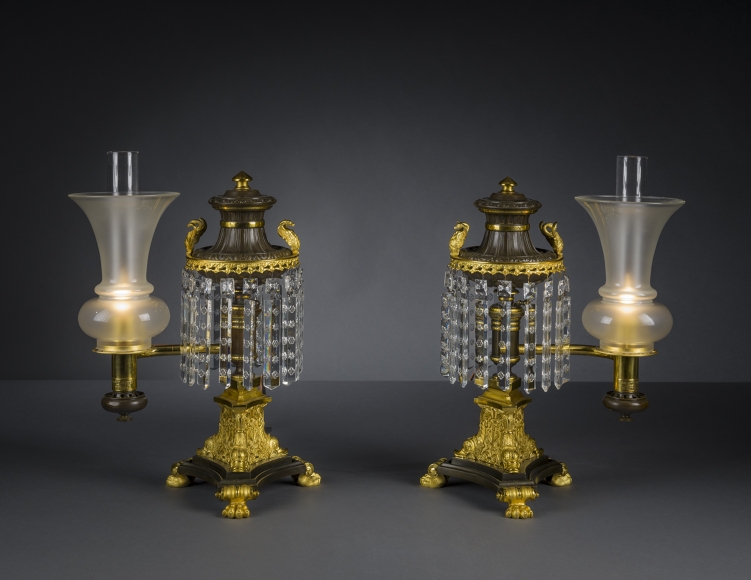 Pair Argand Lamps, after 1827, English, probably Birmingham