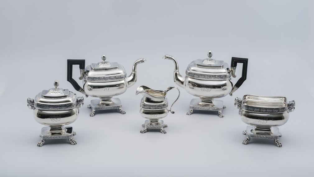 Five-piece Tea/Coffee Service, about 1815, Fletcher &amp;amp; Gardiner (Thomas Fletcher [1787&ndash;1866] and Sidney Gardiner [1785&ndash;1827]), Philadelphia (active together, 1811&ndash;27)