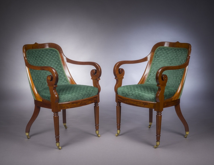 Pair Armchairs en Gondole, about 1835&ndash;40, Attributed to Duncan Phyfe (1770&ndash;1854), New York (active 1794&ndash;1847)