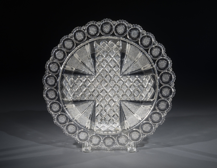Clear &ldquo;Strawberry Diamond&rdquo; Bowl with Cross, about 1830, Attributed to Boston &amp;amp; Sandwich Glass Company, Sandwich, Massachusetts (active 1825&ndash;88), or New England Glass Company, Cambridge, Massachusetts (active 1818-88)