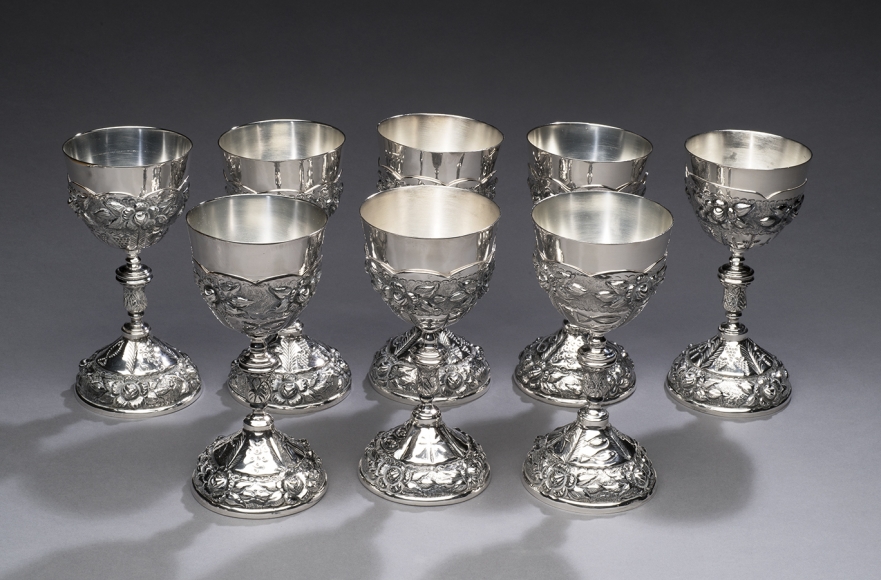 Set of Eight Aztec Rose Pattern Goblets