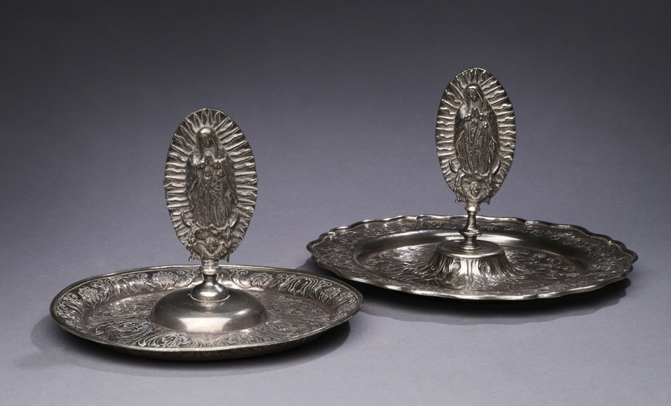 Virgen de Guadalupe Alms Trays, sterling silver, 7 x 9 1/4 inches