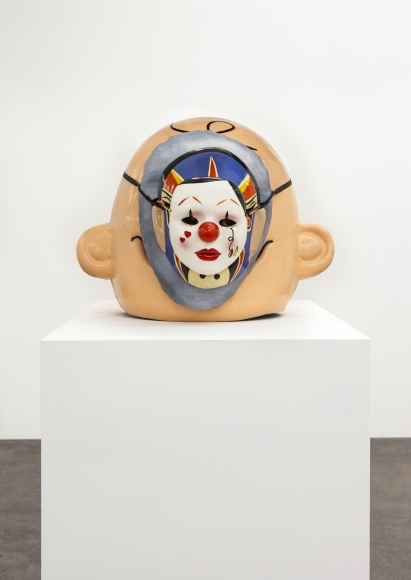 Jamie IsensteinOnions (Charlie Brown to Clown Clown), 2015Paper mache, acrylic paint, rope, ribbon, string and plastic 17 x 17 x 20 in (43.2 x 43.2 x 50.8 cm) 