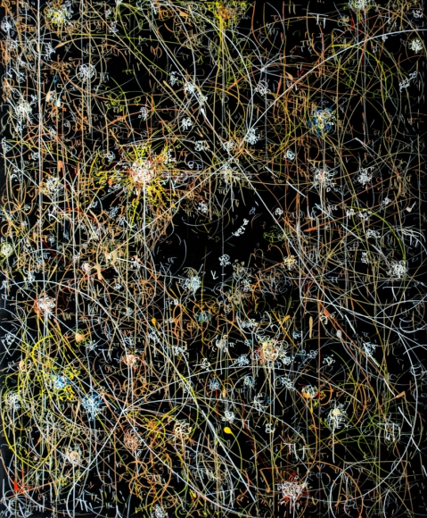 Kysa Johnson, blow up 262 - the long goodbye - subatomic decay patterns with dark cloud Barnard 86 and NGC 6520, 2015