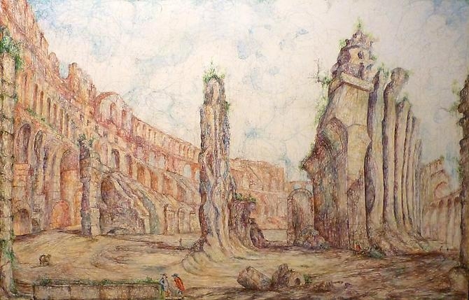 Kysa Johnson, blow up 168 - subatomic decay patterns after Piranesi's interior view of the Colosseum (2013)