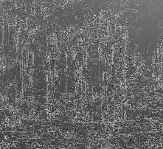 Kysa Johnson, blow up 193 - subatomic decay patterns after Piranesi's Interior View of the Temple of Neptune (2013)